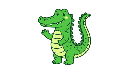 Obraz premium Cute cartoon alligator waving hello, isolated on transparent background
