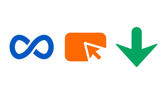 Technology icons featuring infinity symbol download button progress arrow digital interface symbols infinity loop icon flat design icons