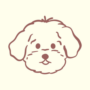 Minimal outline illustration of a Maltese dog face with fluffy fur and distinctive features. Clean vector icon for pet lovers, breed identification, animal illustration, and design projects.