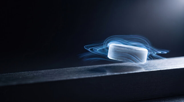 Superconducting Block Levitating Over Magnetic Track with Blue Vapor