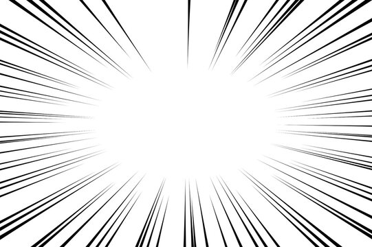 Asymmetric manga style radial speed burst effect, high contrast monochrome comic book action lines, intense motion background converging to center, zoom flash vector graphic.