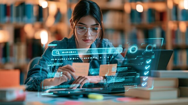 Research Analyst Verifying Information with Digital Search Interface