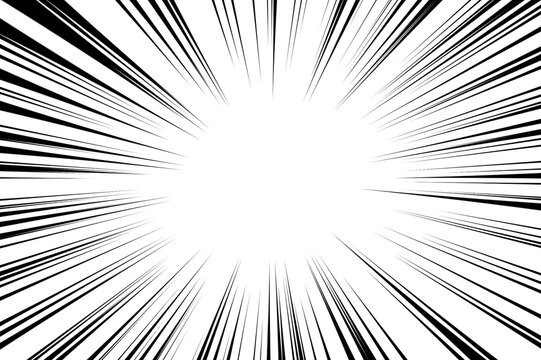 Asymmetric manga style radial speed burst effect, high contrast monochrome comic book action lines, intense motion background converging to center, zoom flash vector graphic.