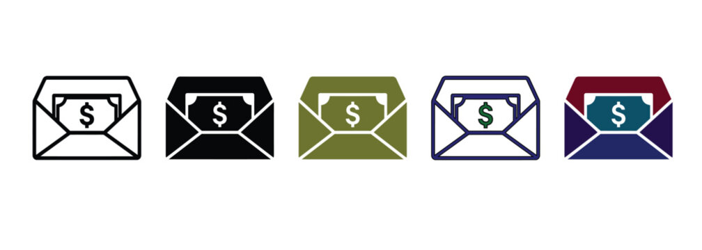 Money envelope icon representing salary, payroll, wages, payment, income, finance, employment, banking, business transactions, and cash delivery.