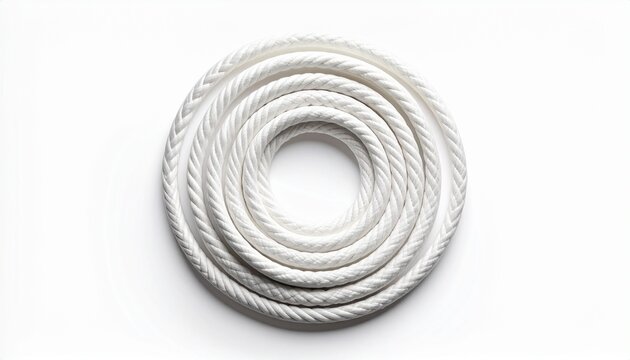 Woven cotton shoelace arranged into a smooth geometric spiral with detailed textile texture