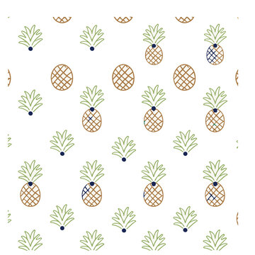 Seamless pattern of pineapples and leaves