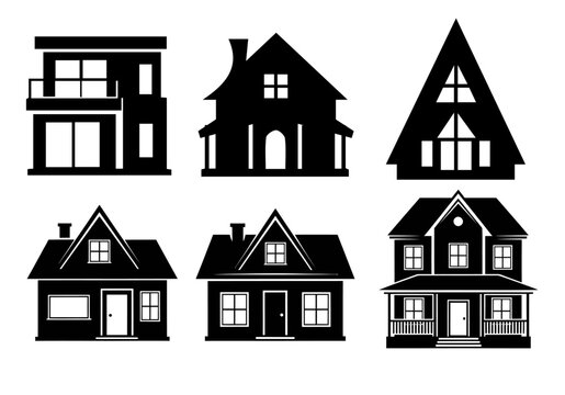 House silhouette set modern and traditional home black vector illustration collection