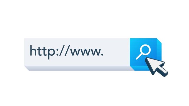 Animated internet search bar with cursor clicking button