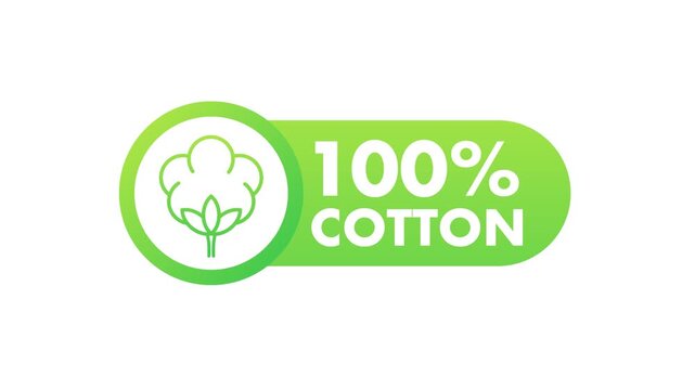 Animated 100 percent cotton green label icon