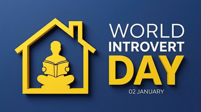 World introvert day celebration with reading with illustrated graphic highlights house reading figure january 2nd using date text contemplative illustration personality recognition celebratory