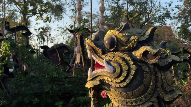 Ornate mythological guardian statue in Chiang Mai