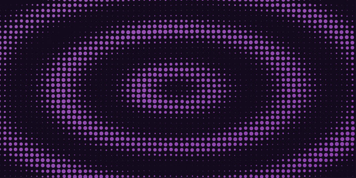 Dark purple halftone dot oval ripple pattern with concentric wave distortion