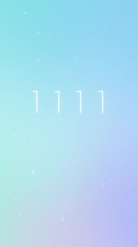 Vertical dreamcore animation showing angel number 1111 in glowing white text over soft aqua and lavender gradient with sparkling stars. Ethereal mood for manifestation, spirituality, and social.
