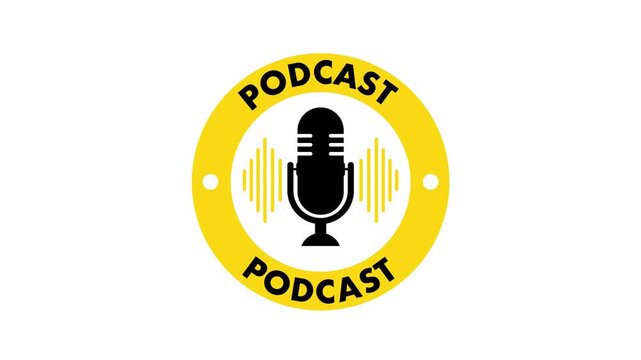 Podcast logo animation with microphone and sound waves