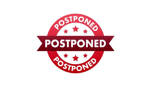 Animated postponed red rubber stamp seal