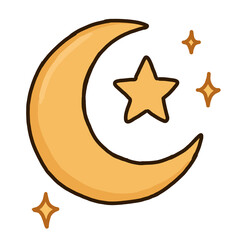 Cute Crescent Moon and Star Hand Drawn Illustration © esra