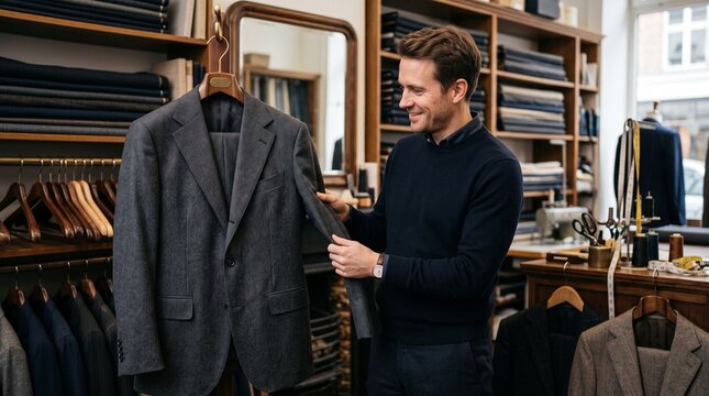 Tailor Inspecting a Bespoke Suit in His Workshop