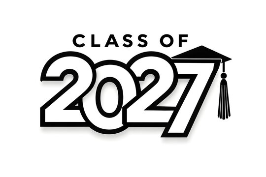 Class of 2027 lettering text graphic design with graduation cap vector illustration on white