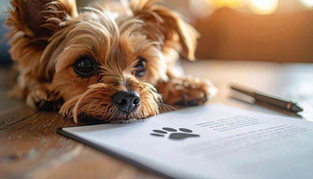 pet insurance document with paw icon with clean copy space, subtle soft lighting