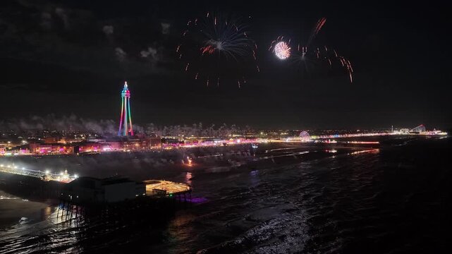 beach fireworks in Blackpool, Lancashire 