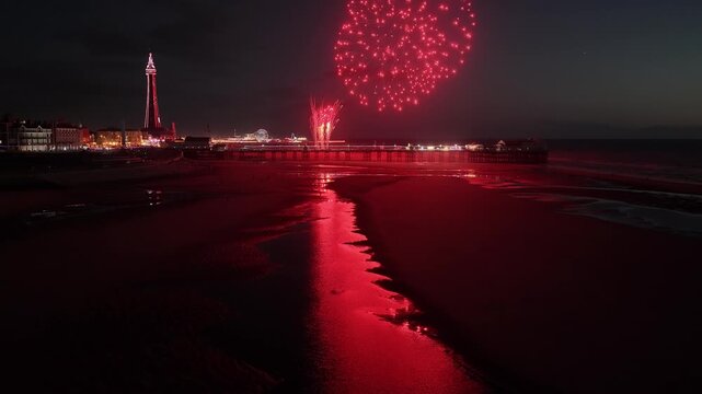 Fireworks display in Blackpool night 