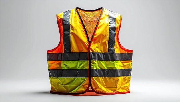 reflective safety vest isolated on white background, soft natural lighting