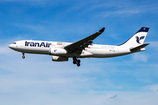 Iran Air Airbus A330-200 (EP-IJA) landing at Hamburg Airport on July 6, 2017 in Hamburg, Germany
