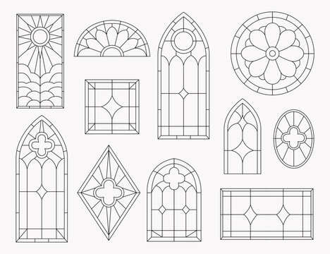Stained Glass Window Set Line Art