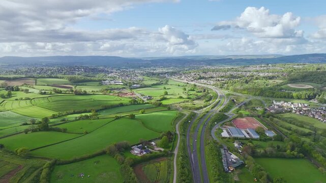 Farms and Fields from a drone over Kingskerswell and Road A380, Devon, England, United Kingdom