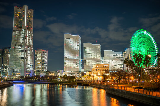 Yokohama city skyline viewed from the bay