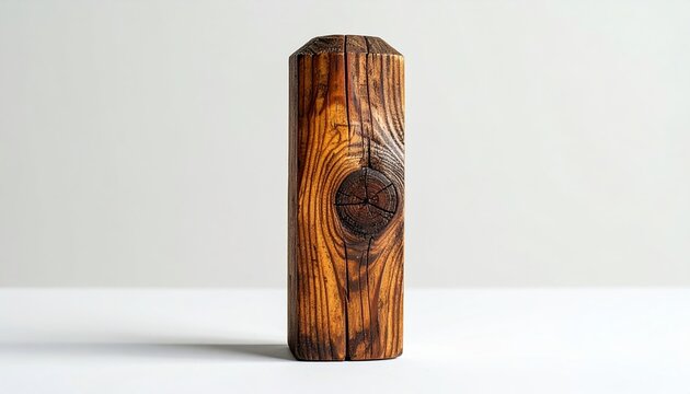 wooden garden stake on a pure white background, soft natural lighting