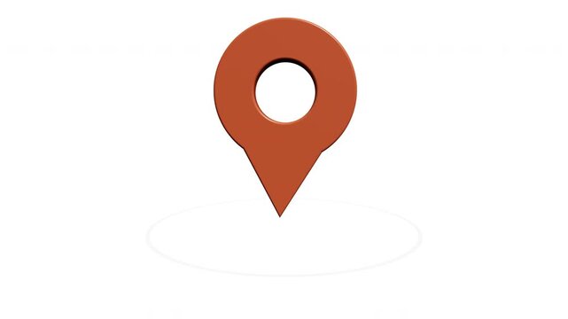 Seamless 10-second loop of a premium 3D extruded map pin location marker, perfectly centered on the canvas. Features a silk-smooth surface with anti-banding dithering, hovering over radar rings.