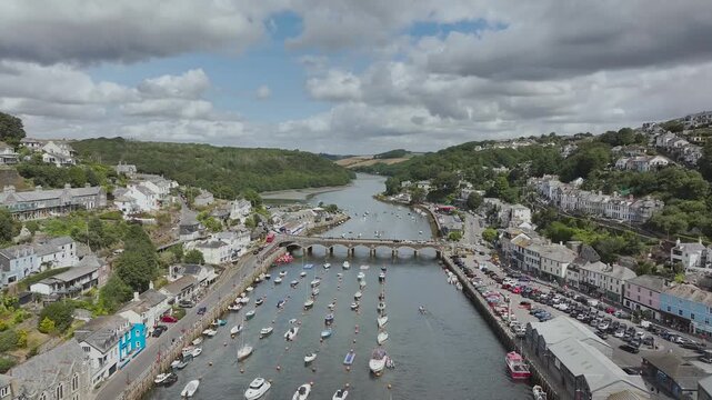 LOOE over River Looe from a drone, Cornwall, England, United Kingdom