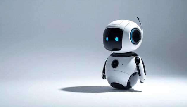small humanoid robot with soft shadow on white, realistic studio lighting