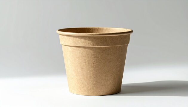 neutral recycled paper pot on white background, studio lighting
