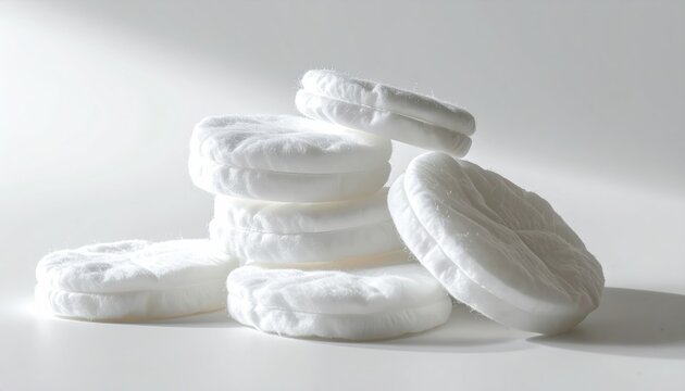 cotton pads isolated on clean white background, subtle soft lighting