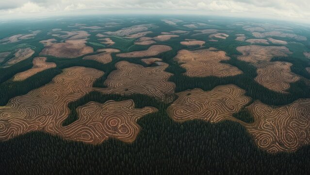 Aerial view of a logged forest