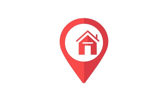 Red home and real estate location pin icon animation