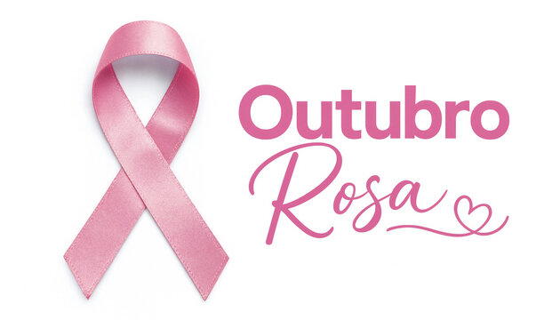 Pink breast cancer awareness ribbon celebrating outubro rosa with isolated transparent background