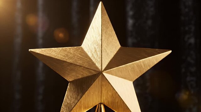Close-Up Golden Star Trophy Glowing With Soft Spotlight In Dark Background