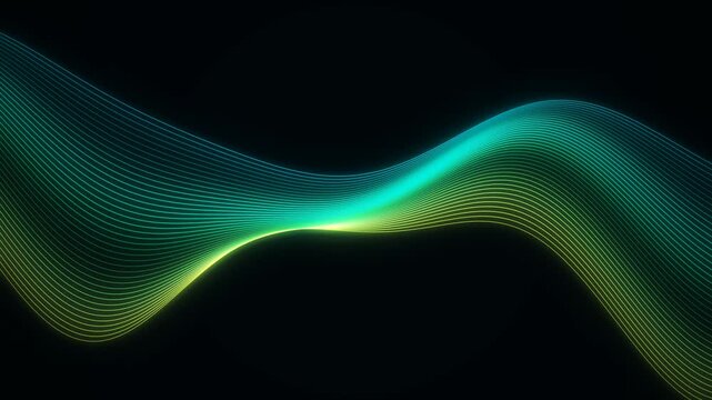 Abstract flowing cyan and lime green waves on black background