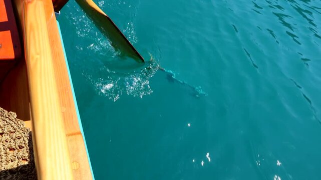 Close-up view, rowing boat, Lake Bled, Blejsko jezero, Bled, Slovenia