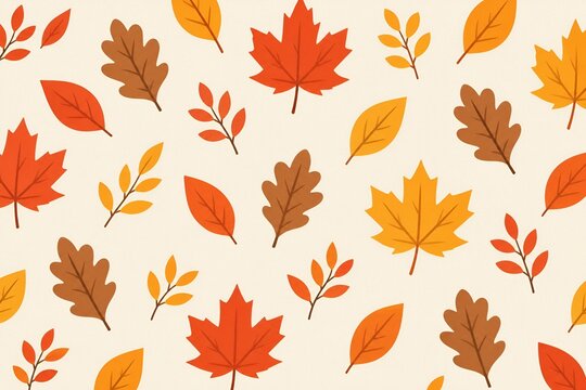 Seamless Autumn Leaves Pattern with Colorful Fall Foliage on Cream Background