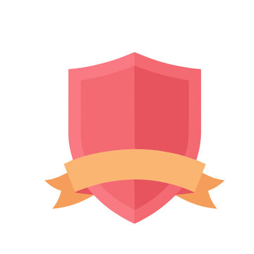 Red shield with orange ribbon banner
