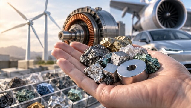 Open Hand Showcasing Critical Rare Earth Minerals Essential for Electronics and Aerospace Industries, Highlighting Resource Importance