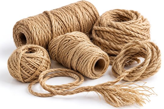 Brown natural fiber twine rolls and coils