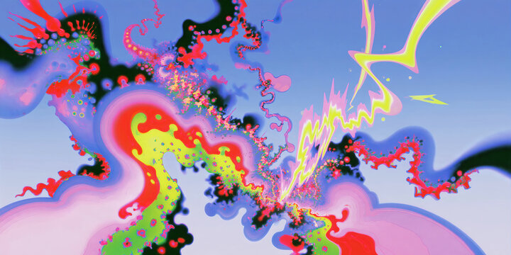 Colorful Abstract Fractal Art with Psychedelic Digital Patterns, ai generated.