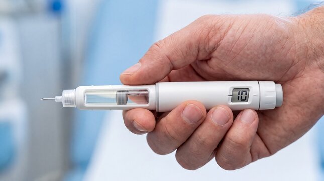Doctor hand holding insulin pen injection device