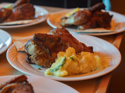 Half Classic German Roast Chicken Served with Potato Salad