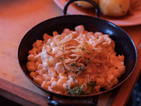 Creamy Pasta Dish with Crispy Onions and Herbs
